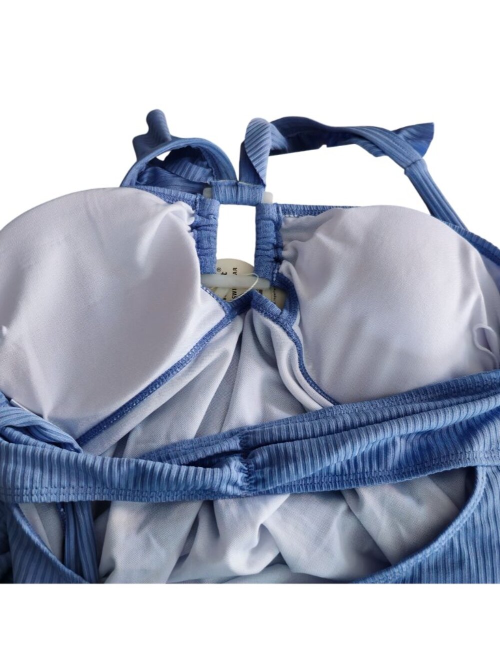 EastElegant Maternity One-Piece Swimsuit LG Blue Ruffled Halter Ribbed UPF 50+ - Picture 6 of 8